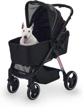 ibiyaya - Retro Luxe - Dog Stroller for Medium Dogs, Large and Small Dogs - One-Step Folding, Heavy Duty Zipperless Design with Adjustable Handle - Black