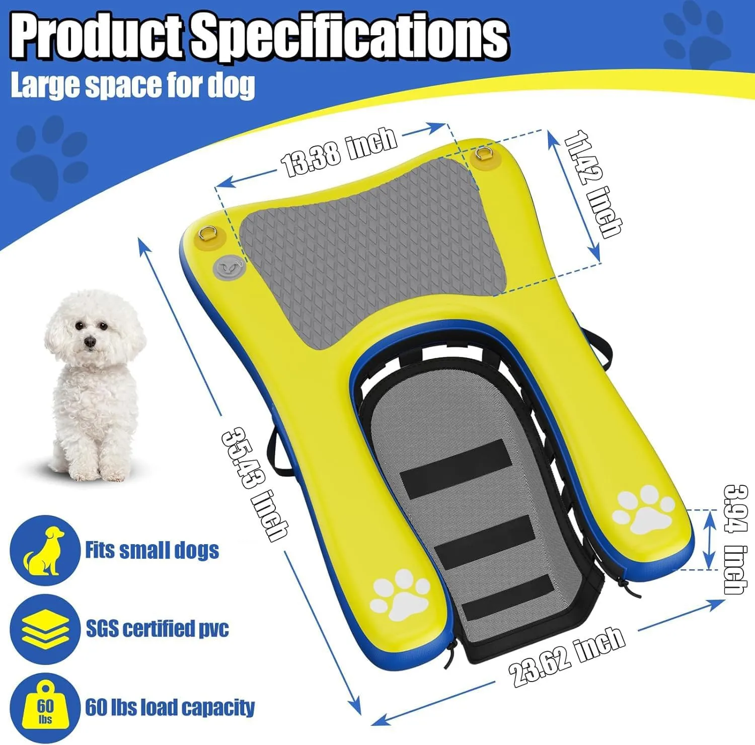 Inflatable Dog Pool Float Dock Platform for Small Dogs, Dog Pool Ramp Ladder with Non Slip Steps | Dog Floats Water Ramp for Boat, Inground Above Ground Pool, Lake | Heavy Duty Floating Ramp Plank