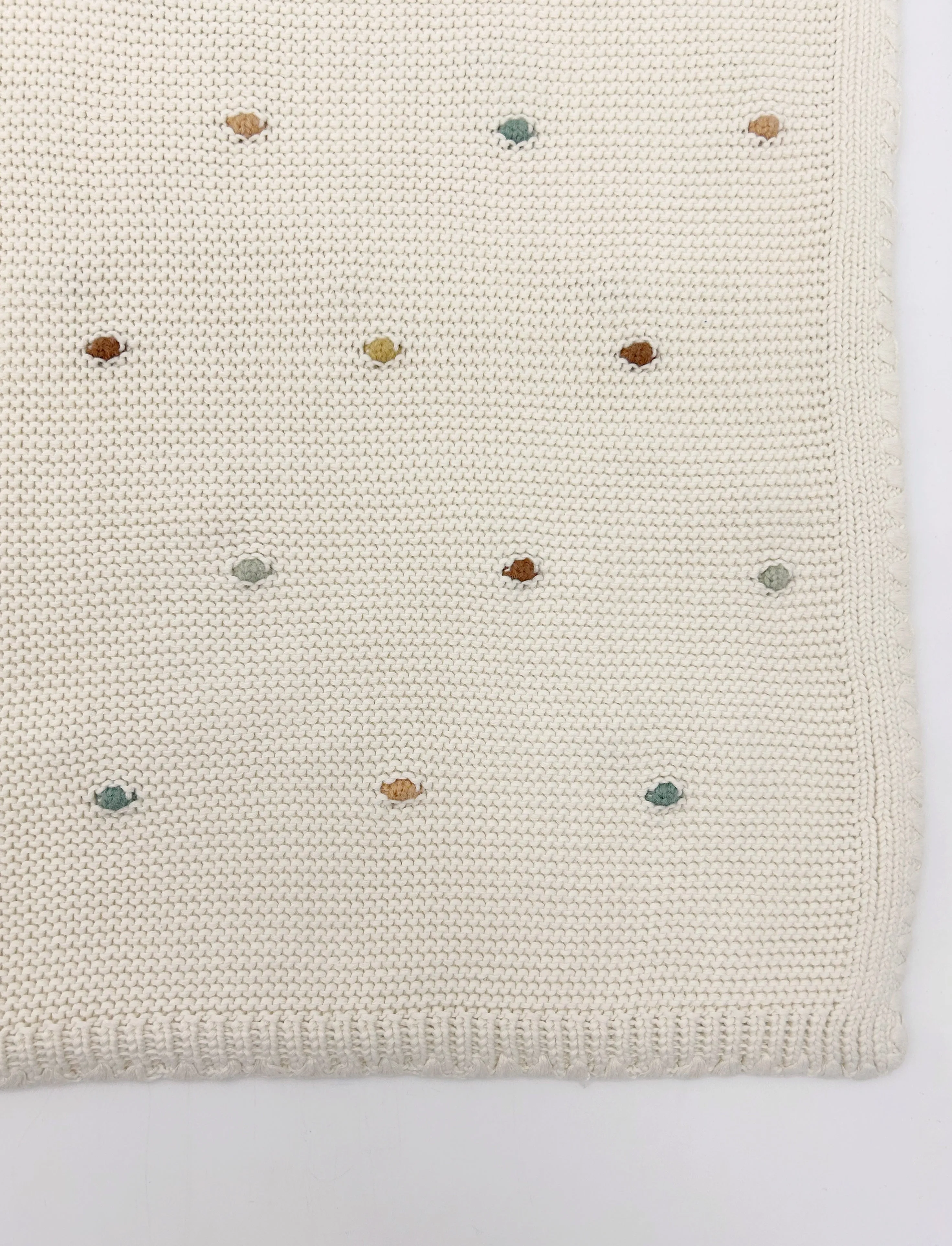 Ivory Rainbow Pom-Pom Baby Blanket