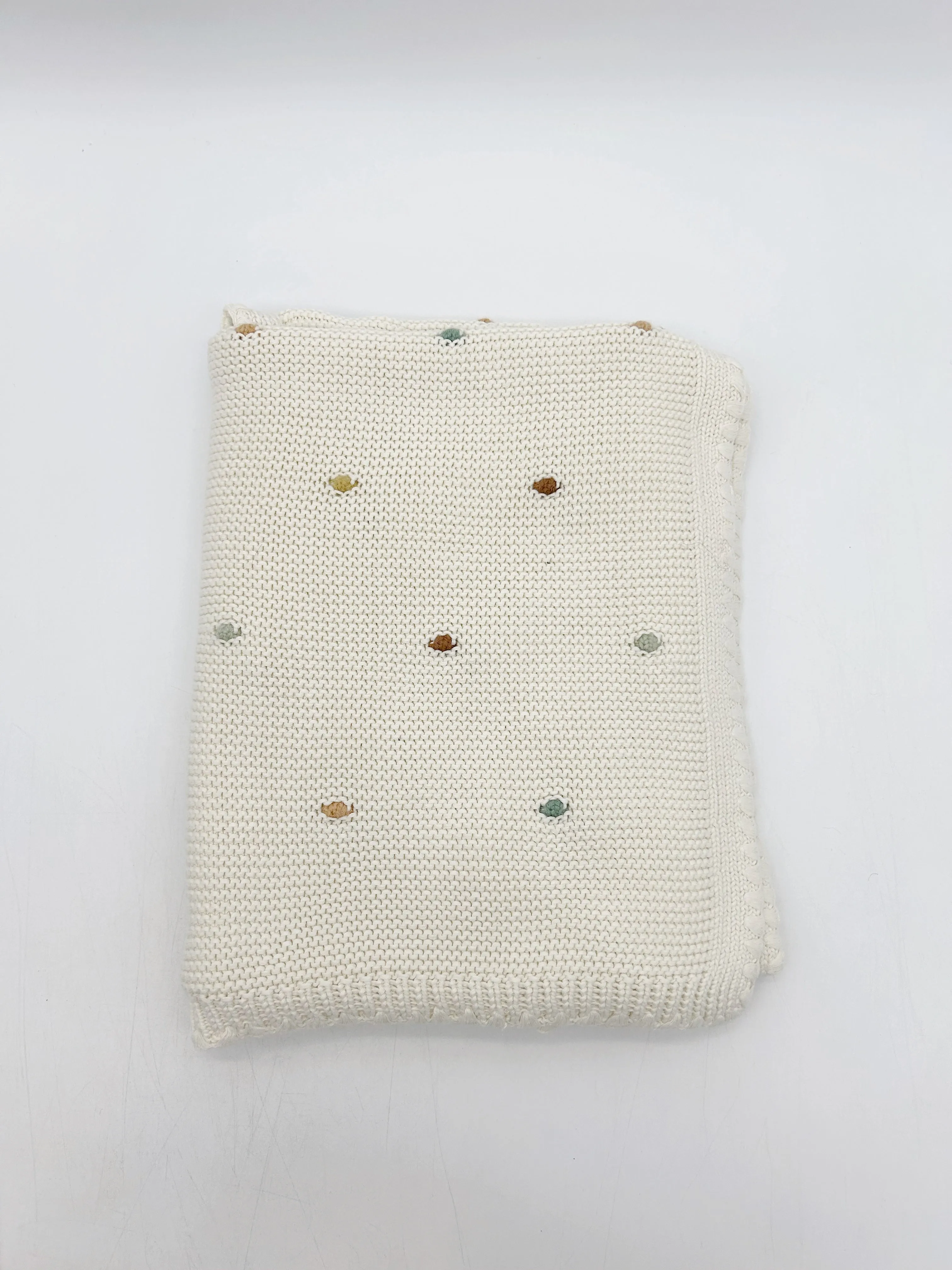 Ivory Rainbow Pom-Pom Baby Blanket