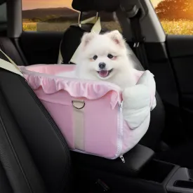Jaoul Small Dog Car Seat - Detachable with Adjustable Straps, Center Console Design - Comfortable Bow Style Pet Car Seat - Portable Booster for Puppies and Cats, Pink
