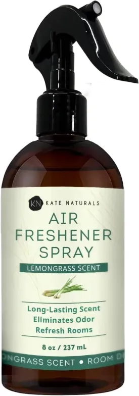 Kate Naturals Air Freshener Spray for Home. Lemongrass Essential Oil Room Freshener Spray for Pillows, Bedding, Linen, Room Spray (8 fl oz, Pet Safe, Non-Toxic)