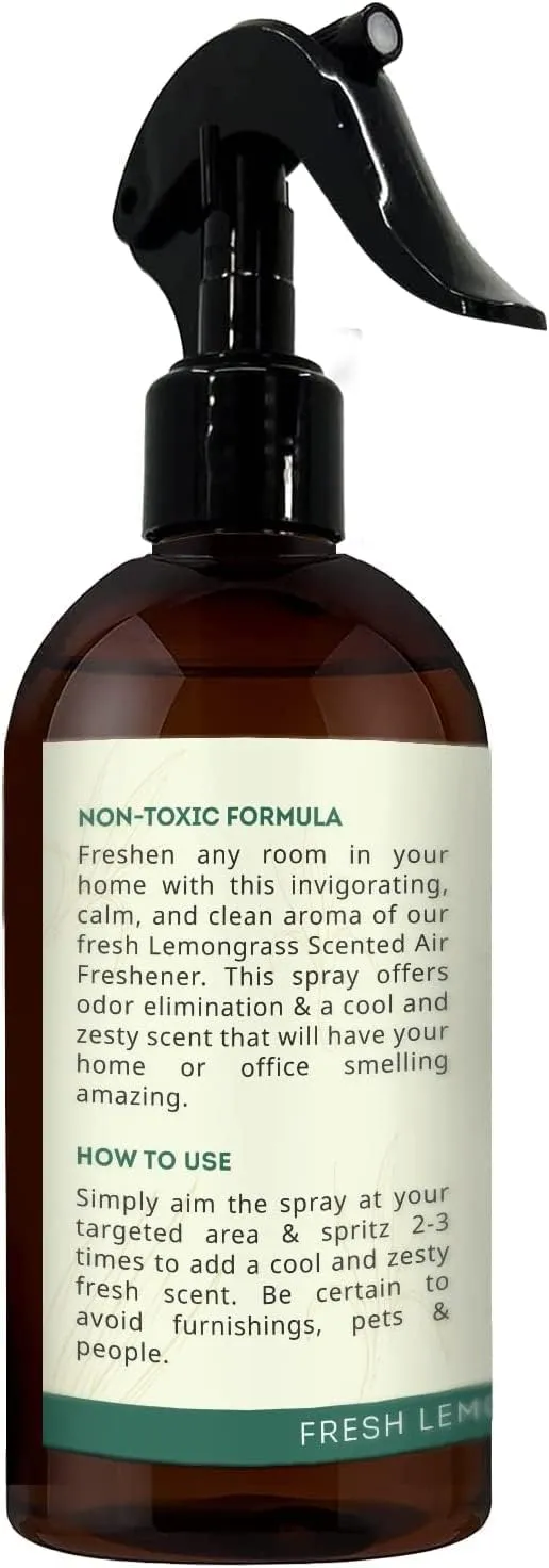 Kate Naturals Air Freshener Spray for Home. Lemongrass Essential Oil Room Freshener Spray for Pillows, Bedding, Linen, Room Spray (8 fl oz, Pet Safe, Non-Toxic)