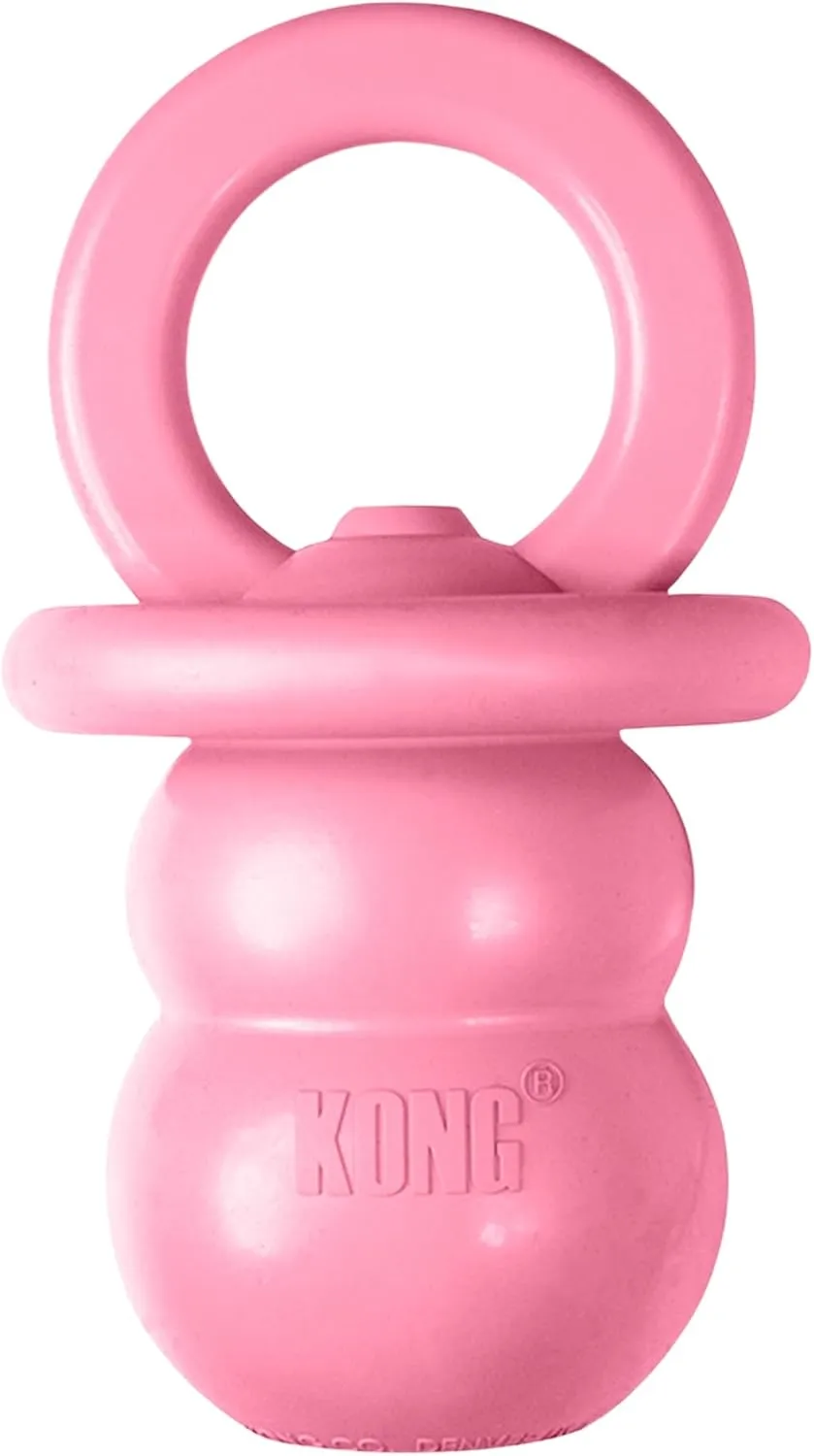 KONG Puppy Binkie - Pacifier Dog Toy for Puppies - Stuffable Treat Chew Toy for Treats - Durable Natural Rubber for Teething Puppy - for Medium Puppies - Pink