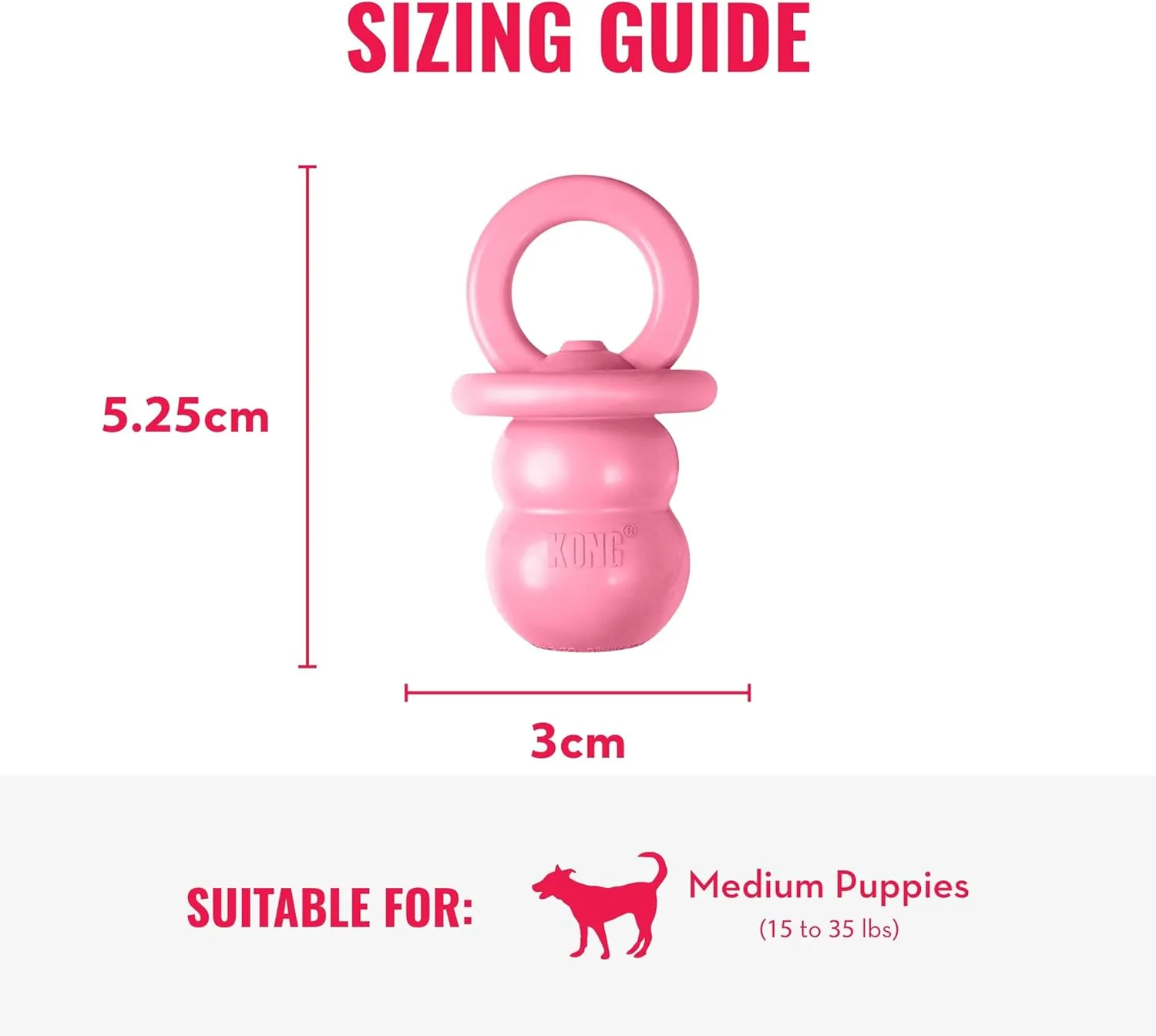 KONG Puppy Binkie - Pacifier Dog Toy for Puppies - Stuffable Treat Chew Toy for Treats - Durable Natural Rubber for Teething Puppy - for Medium Puppies - Pink