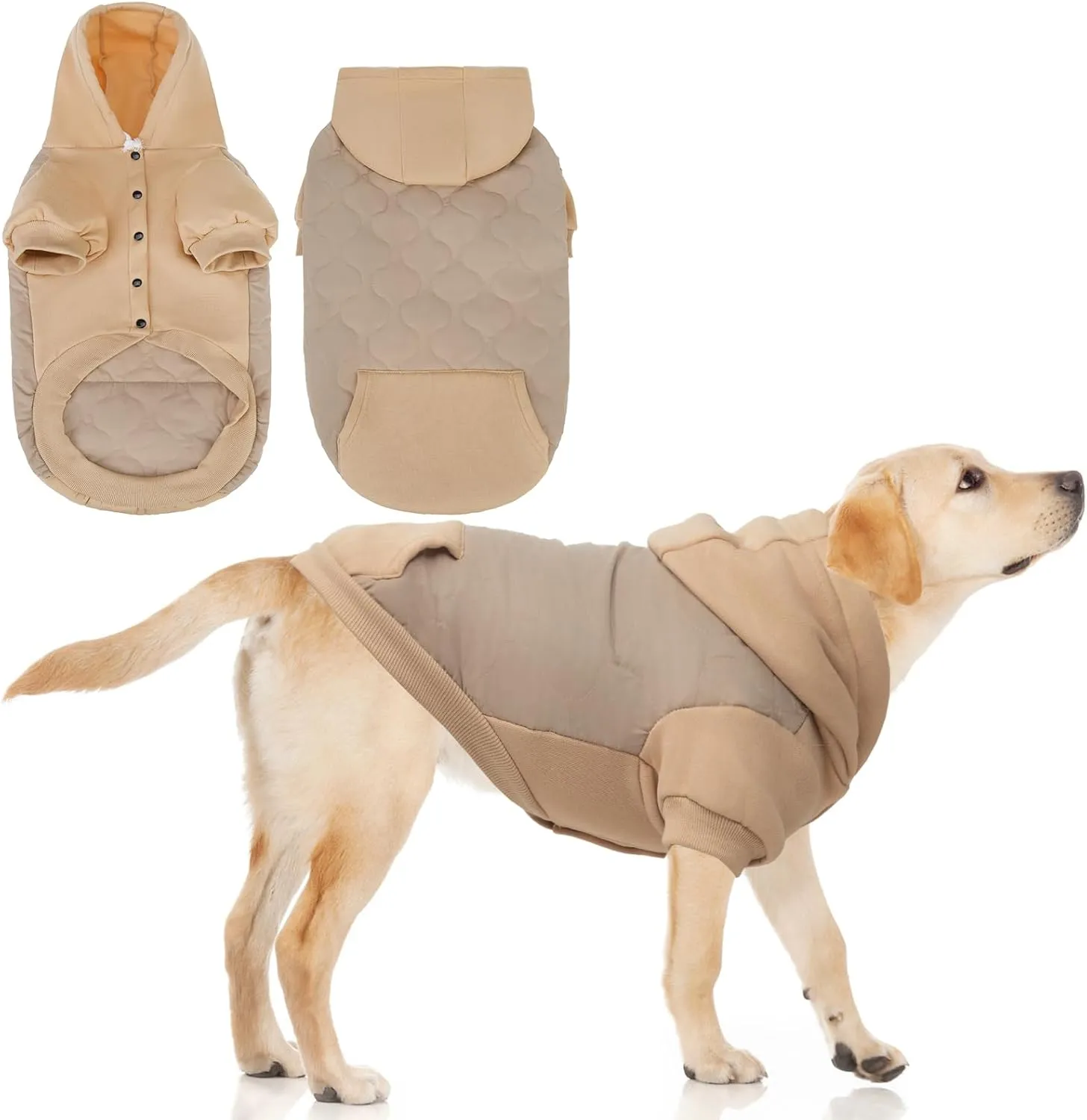 KOOLTAIL Warm Winter Coat for Small Dogs, Waterproof Jacket With Leash Hole, Cold Weather Vest, Soft Pet Hoodie Sweater Clothes for Puppy Cats Girls Boys Beige L