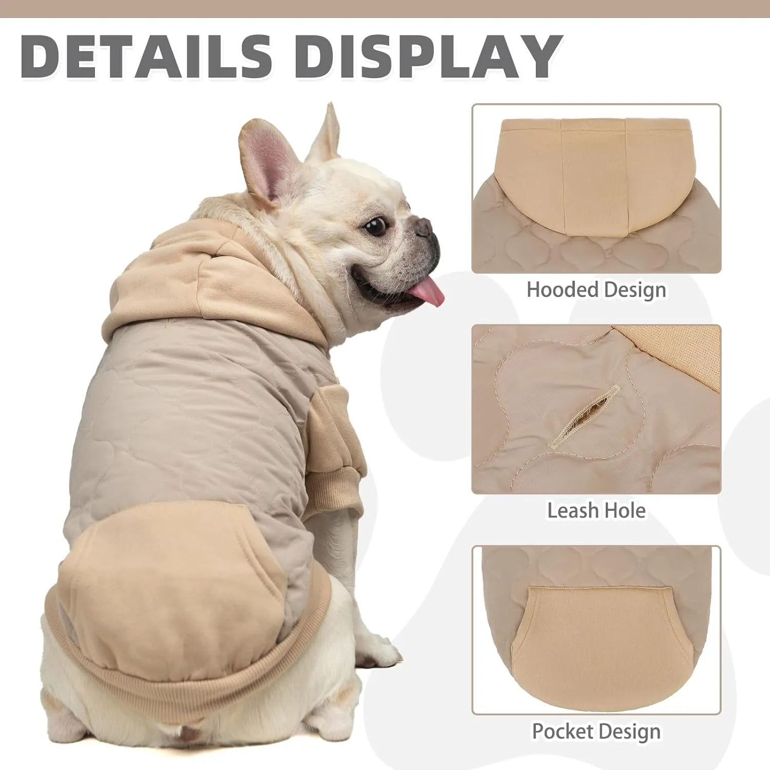 KOOLTAIL Warm Winter Coat for Small Dogs, Waterproof Jacket With Leash Hole, Cold Weather Vest, Soft Pet Hoodie Sweater Clothes for Puppy Cats Girls Boys Beige L