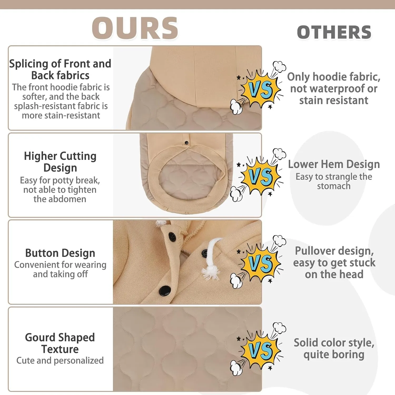 KOOLTAIL Warm Winter Coat for Small Dogs, Waterproof Jacket With Leash Hole, Cold Weather Vest, Soft Pet Hoodie Sweater Clothes for Puppy Cats Girls Boys Beige L