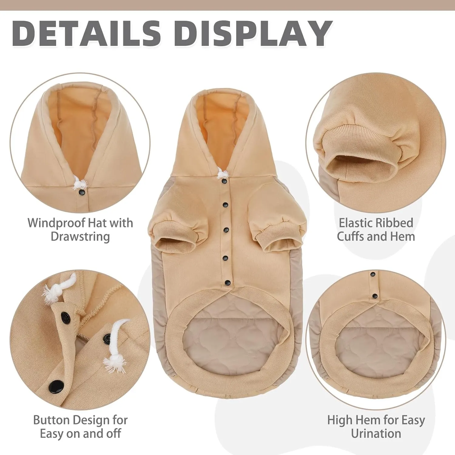 KOOLTAIL Warm Winter Coat for Small Dogs, Waterproof Jacket With Leash Hole, Cold Weather Vest, Soft Pet Hoodie Sweater Clothes for Puppy Cats Girls Boys Beige L