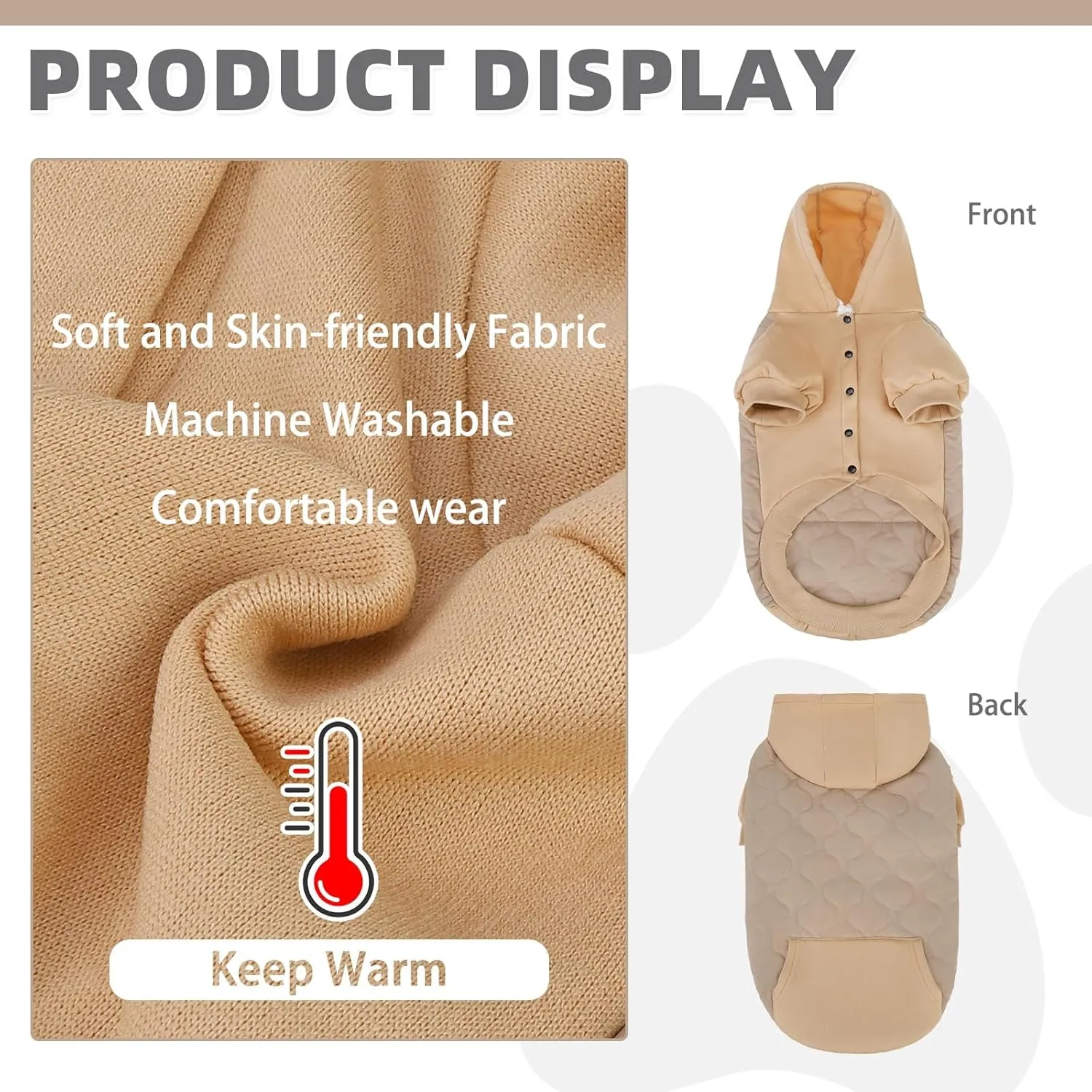 KOOLTAIL Warm Winter Coat for Small Dogs, Waterproof Jacket With Leash Hole, Cold Weather Vest, Soft Pet Hoodie Sweater Clothes for Puppy Cats Girls Boys Beige L