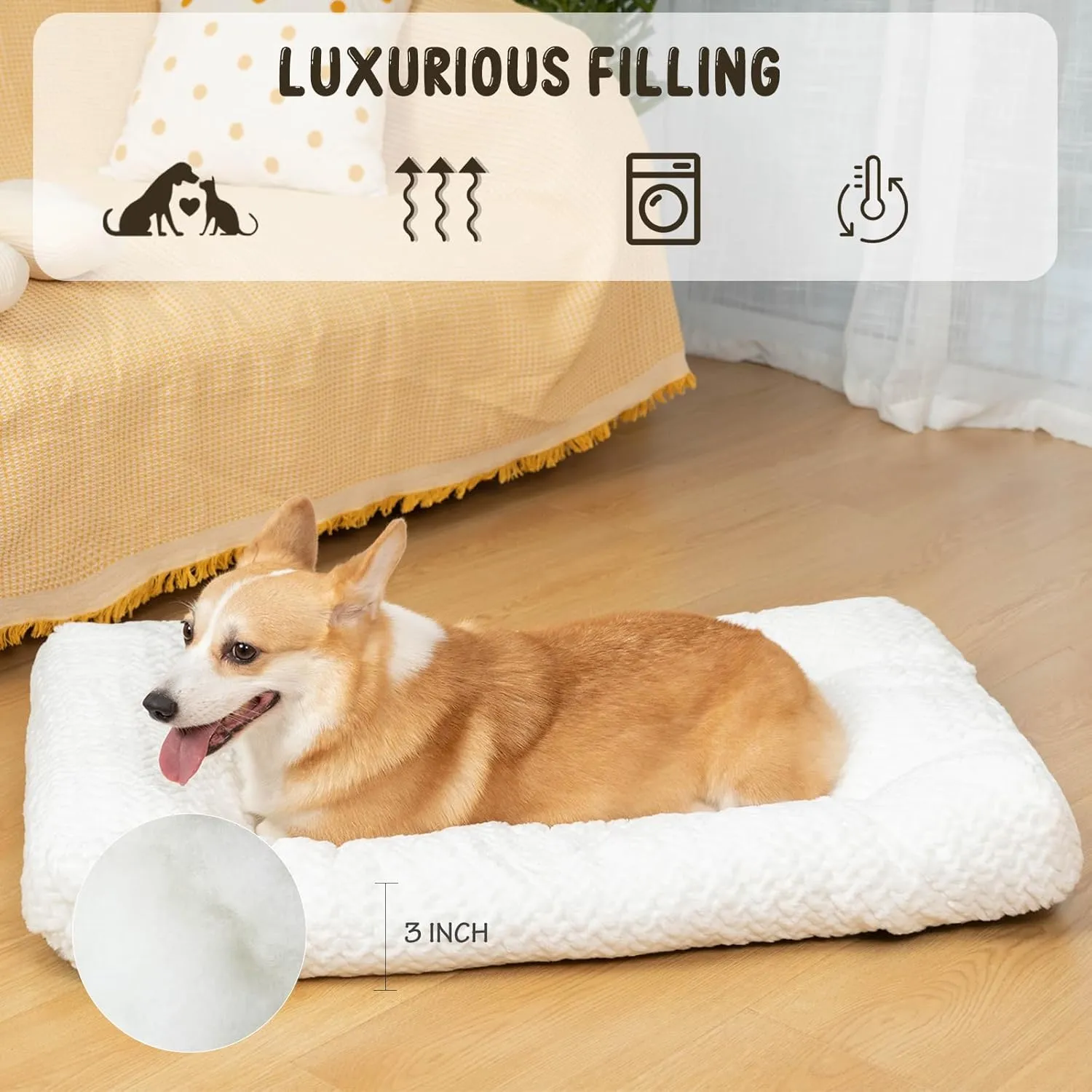 KROSER Deluxe Dog Crate Bed Mat, Soft Crate Pad, Machine Washable Pet Cage Mattress Reversible (Cool & Warm), Kennel Bed for Small to Jumbo Dogs, White