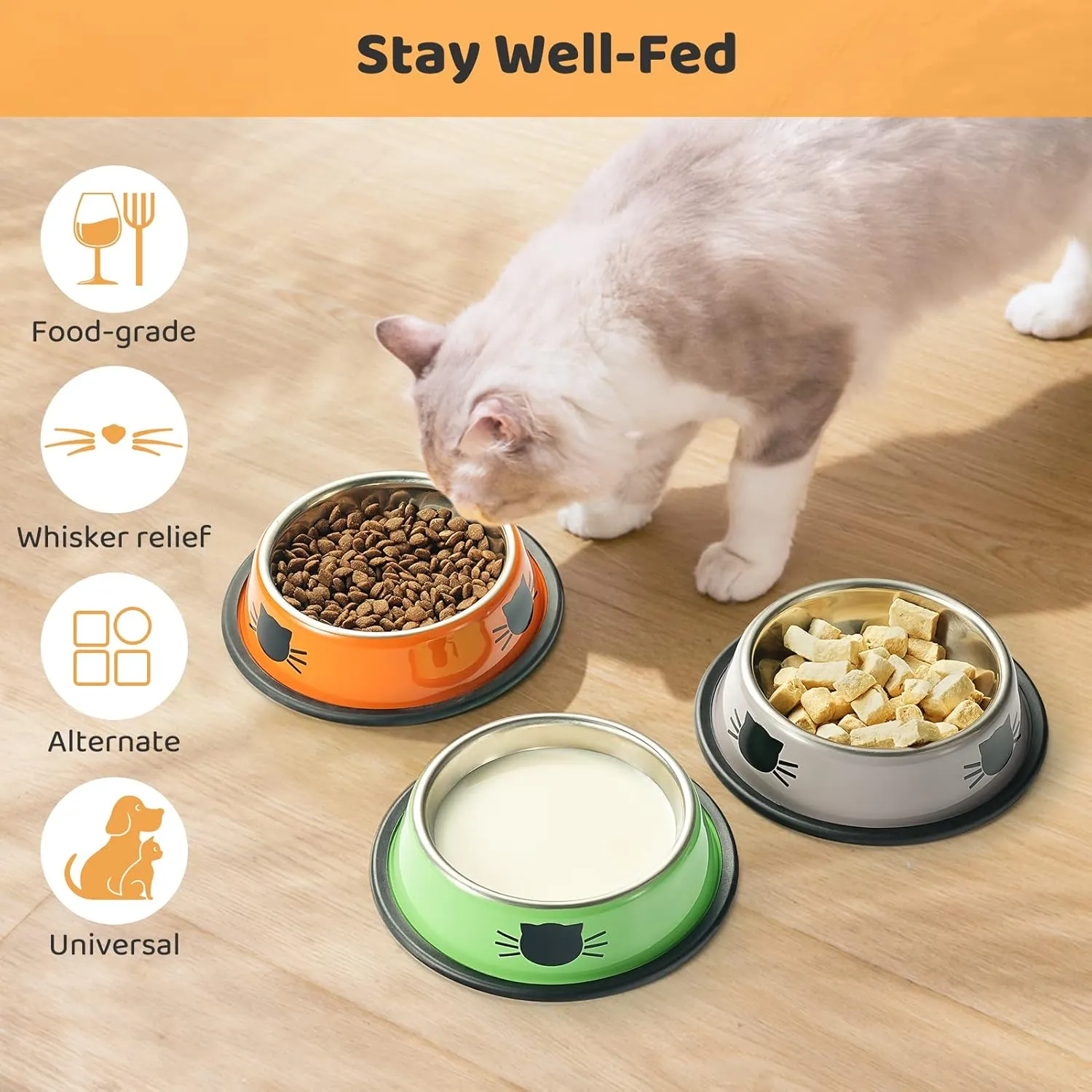 Legendog 3PCS Pet Bowl Stainless Steel Non-Skid Base Dog Bowl Cat Bowl with 2 Food Scoop (Multicolor)