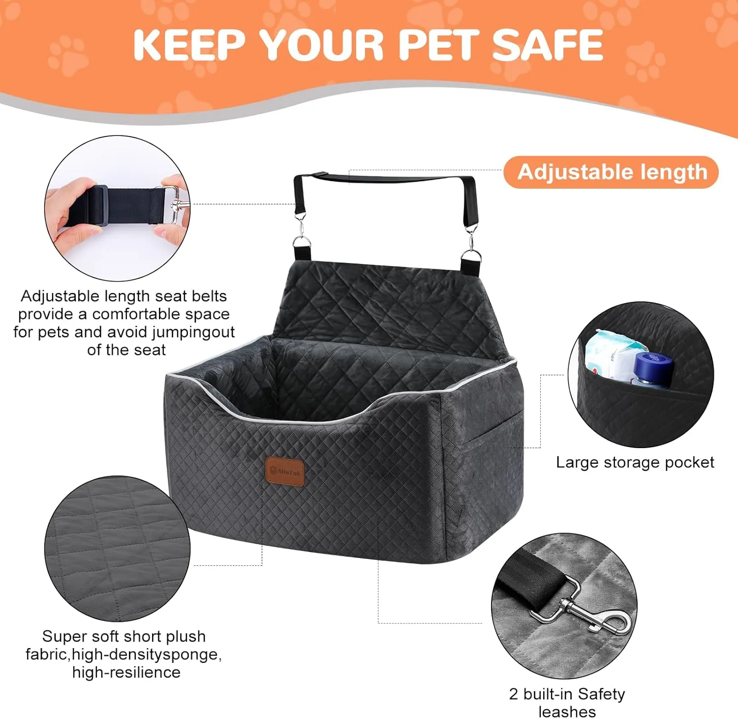Memory Foam Booster Dog Car Seat for Medium Dogs Under 45 LBS, Elevated Pet Car Seat with Detachable Washable Cover, Anti-Slip Sturdy Dog Booster Seat with Seat Belt for Back Seat Travel