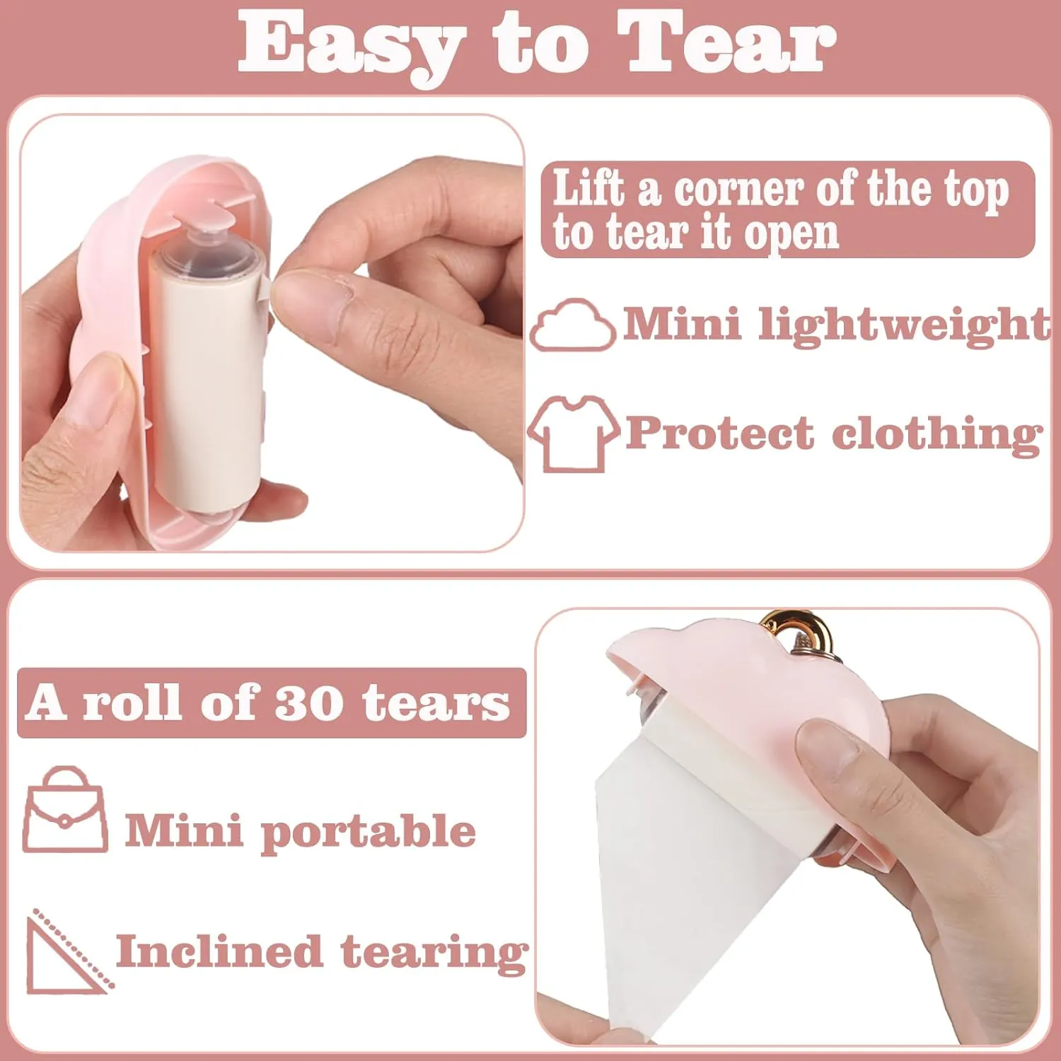 Mini Lint Roller Travel Size, Reusable Lint Roller for Travel, Pet Hair Remover Portable Lint Roller for Clothes with 150 Sheets Refillable (Pink)