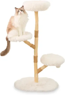Modern Cat Tree Tower  Real Wood Aesthetic Cat Tree with Sisal Posts and Cushioned Platforms  48 Boho Wooden Design for Indoor