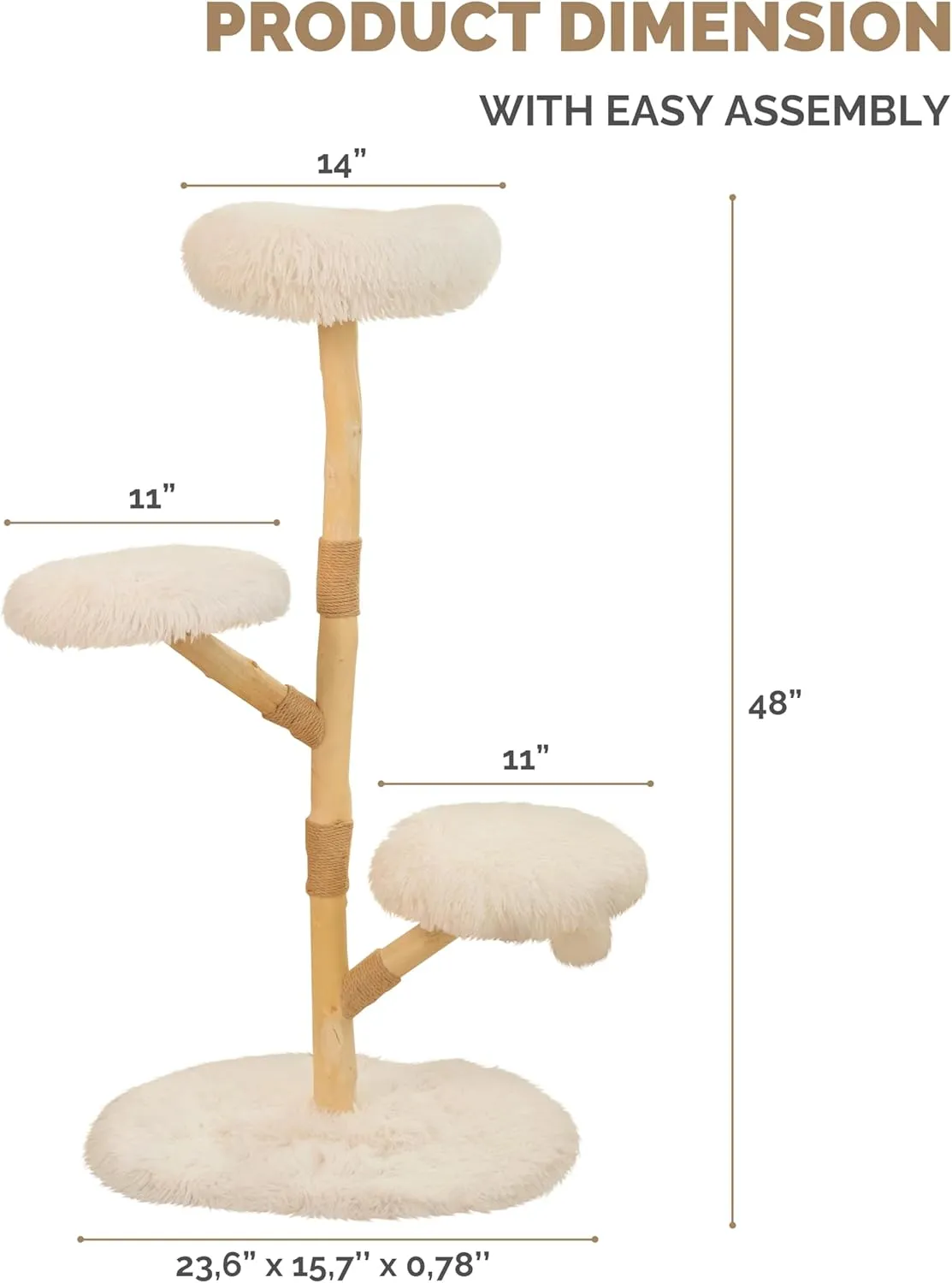 Modern Cat Tree Tower  Real Wood Aesthetic Cat Tree with Sisal Posts and Cushioned Platforms  48 Boho Wooden Design for Indoor