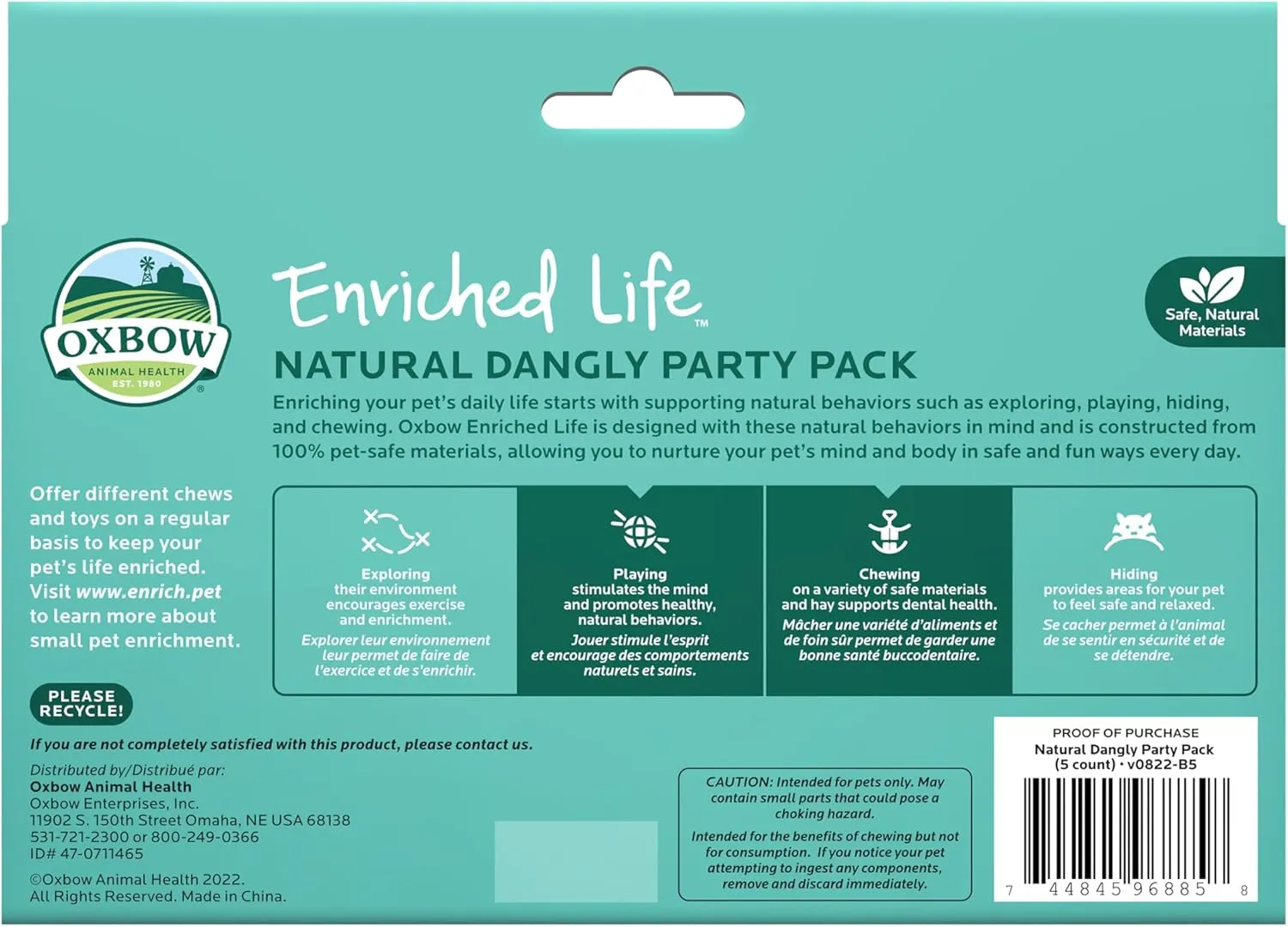 Oxbow Enriched Life Natural Dangly Party Pack, Rabbit Toys, Guinea Pig Toys, Enrichment for Bunny, Guinea Pig, Hamster Stuff, Rabbit Enrichment, Chinchilla, Rat, Chinchilla Cage Accessories