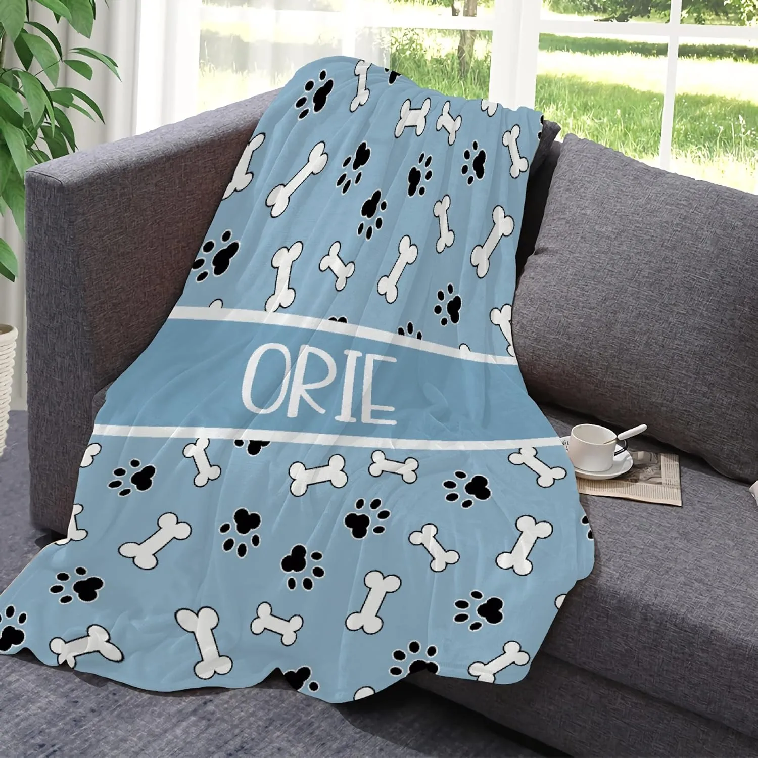 Personalized Photo Throw Blanket - Personalized Dog Blanket Paws Name and Bones for Kids/Adults/Family, Birthday Christmas Souvenir Gift 30"x40" for Toddlers Pets