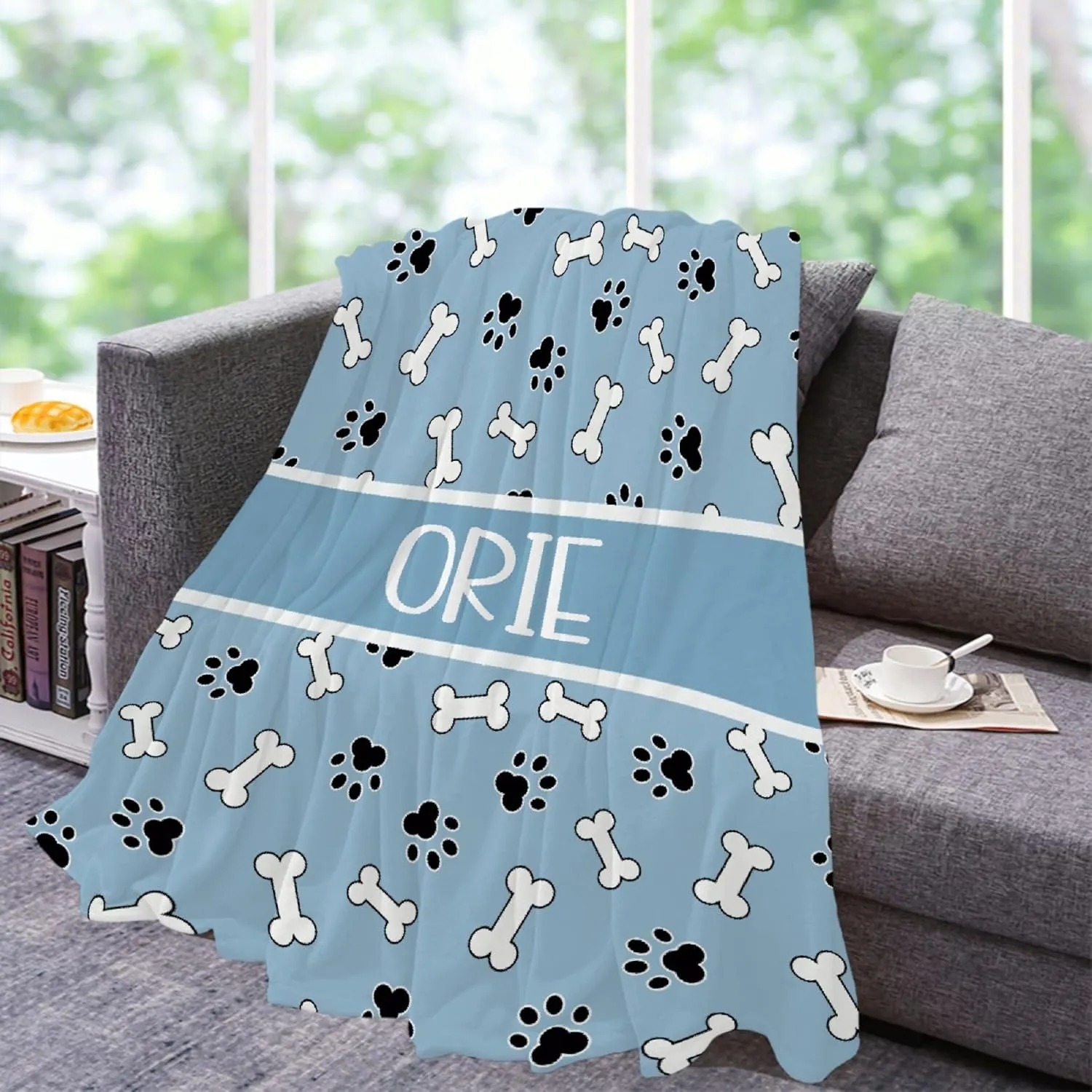Personalized Photo Throw Blanket - Personalized Dog Blanket Paws Name and Bones for Kids/Adults/Family, Birthday Christmas Souvenir Gift 30"x40" for Toddlers Pets