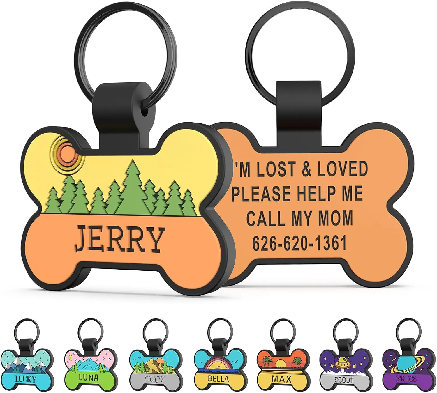 Personalized Silent Silicone Dog Tags - Personalized Cute Bone Shape Deep Engraved Pet ID Tags (Blue Mountain)