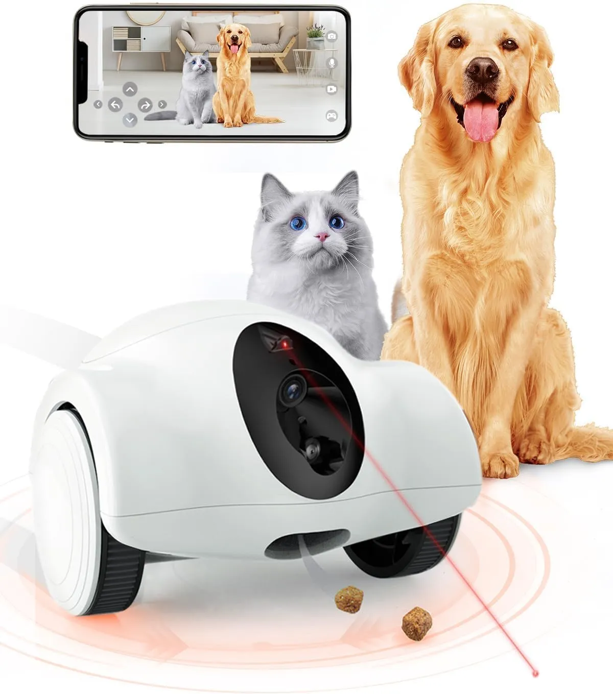 Pet Camera with Phone App - 360 View 2.4G WiFi Two-Way Audio with Treat Dispenser Pet Robot Indoor for Cats 1080P HD with Night Vision, No Suscription Fee