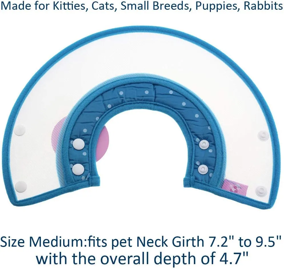 Pet Plastic Clear Cone Recovery E-Collar with Dots Design Soft Edge for Small Dogs & Cats (Medium, Blue)