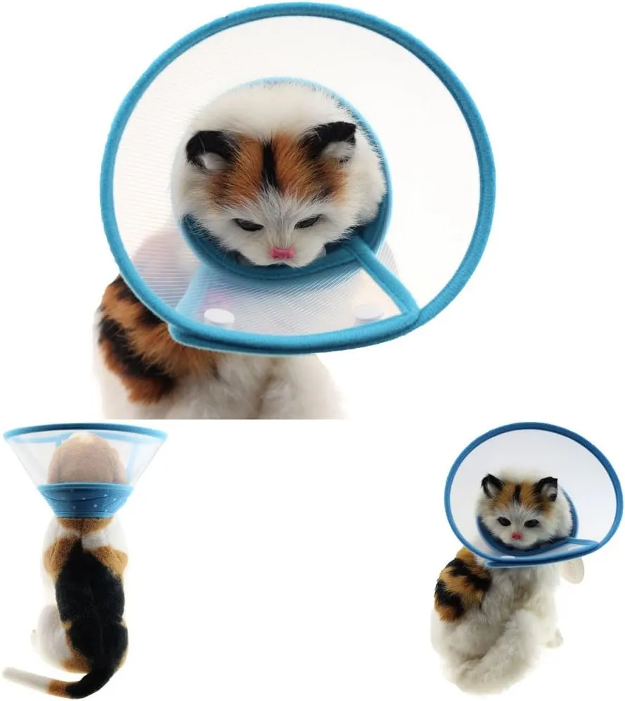 Pet Plastic Clear Cone Recovery E-Collar with Dots Design Soft Edge for Small Dogs & Cats (Medium, Blue)