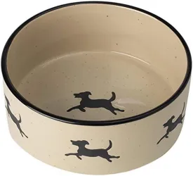PetRageous 14025 Chasing Dogs Stoneware Dog Food or Water Bowl with 6-Cup Capacity 7-Inch Diameter by 3-Inch Tall for Medium Dogs and Large Dogs, Natural