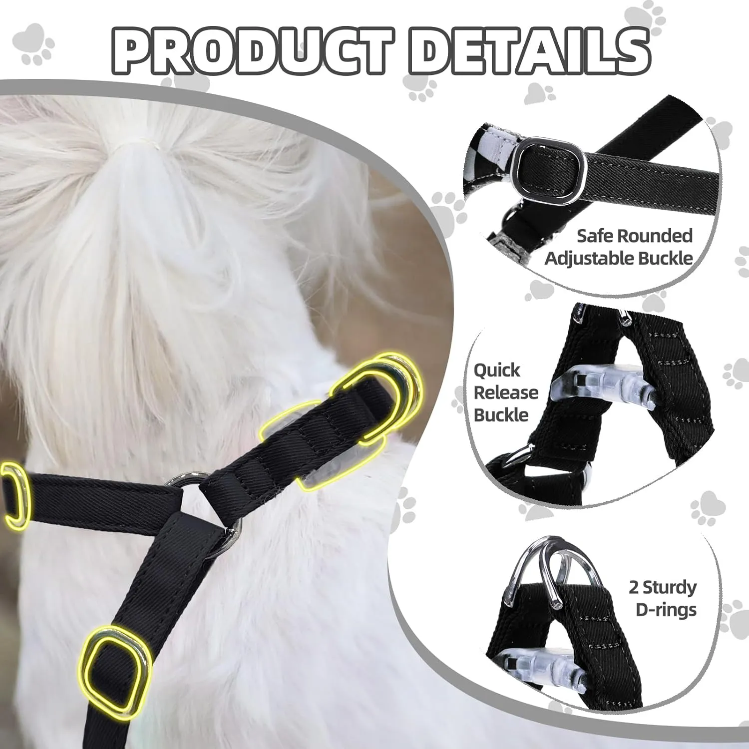 PUPTECK Dog Harness and Leash Set Small Sized, Step-in Cute Puppy Harness, Soft Lightweight Padded Vest, Escape Proof No Pull Pet Harnesses Easy for Walking, Plaid Black & White, S