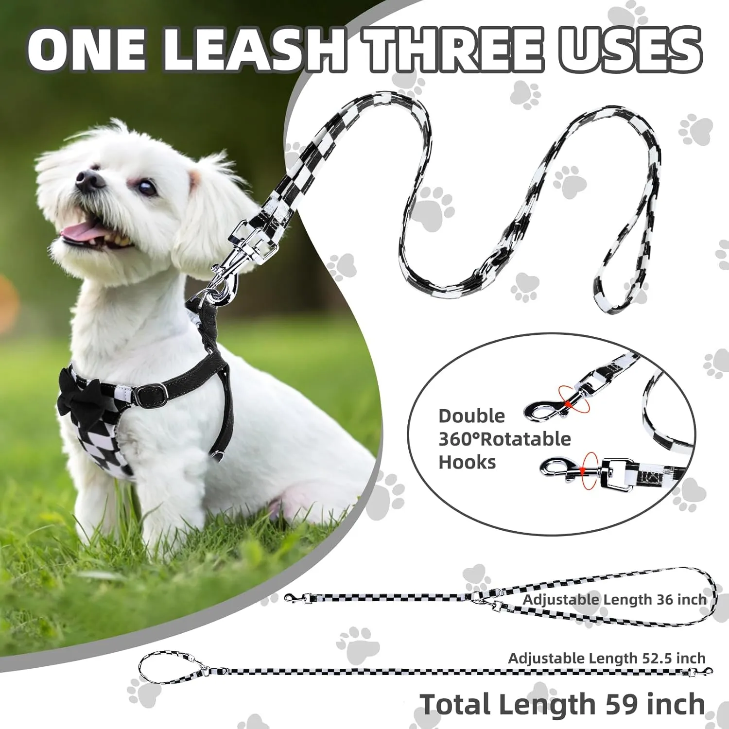 PUPTECK Dog Harness and Leash Set Small Sized, Step-in Cute Puppy Harness, Soft Lightweight Padded Vest, Escape Proof No Pull Pet Harnesses Easy for Walking, Plaid Black & White, S