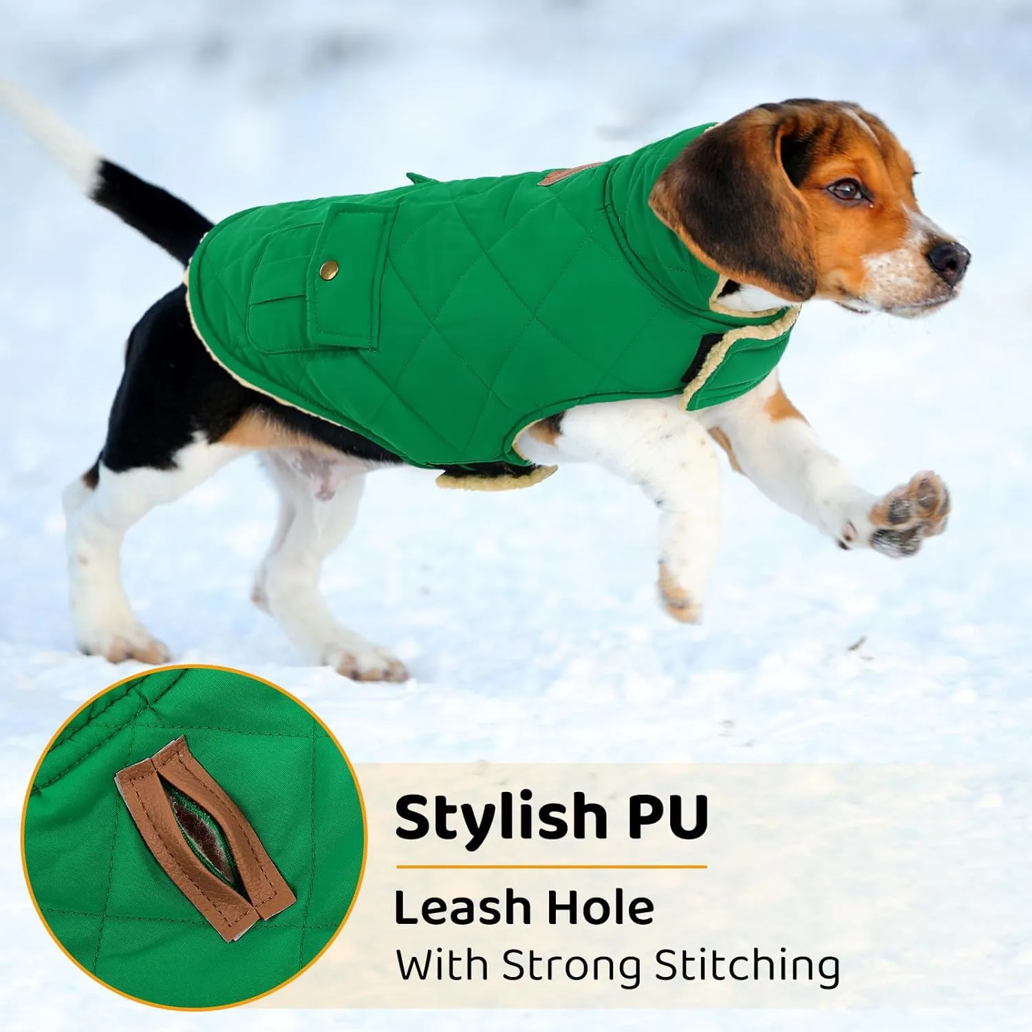 Queenmore Warm Puffer Dog Coat Vest, Quilted Winter Jacket with Plush Fleece Lining, Storage Pockets (Forest Green, Small)