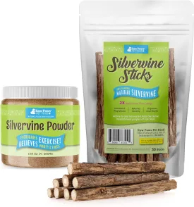 Raw Paws Silvervine for Cats Bundle - Silvervine Sticks for Cats, 30 (Pack) & Catnip & Silvervine Powder, 75 Grams - Silvervine Cat Toy for Indoor Cats - Silver Vine Powder - Matatabi Cat Chew Sticks