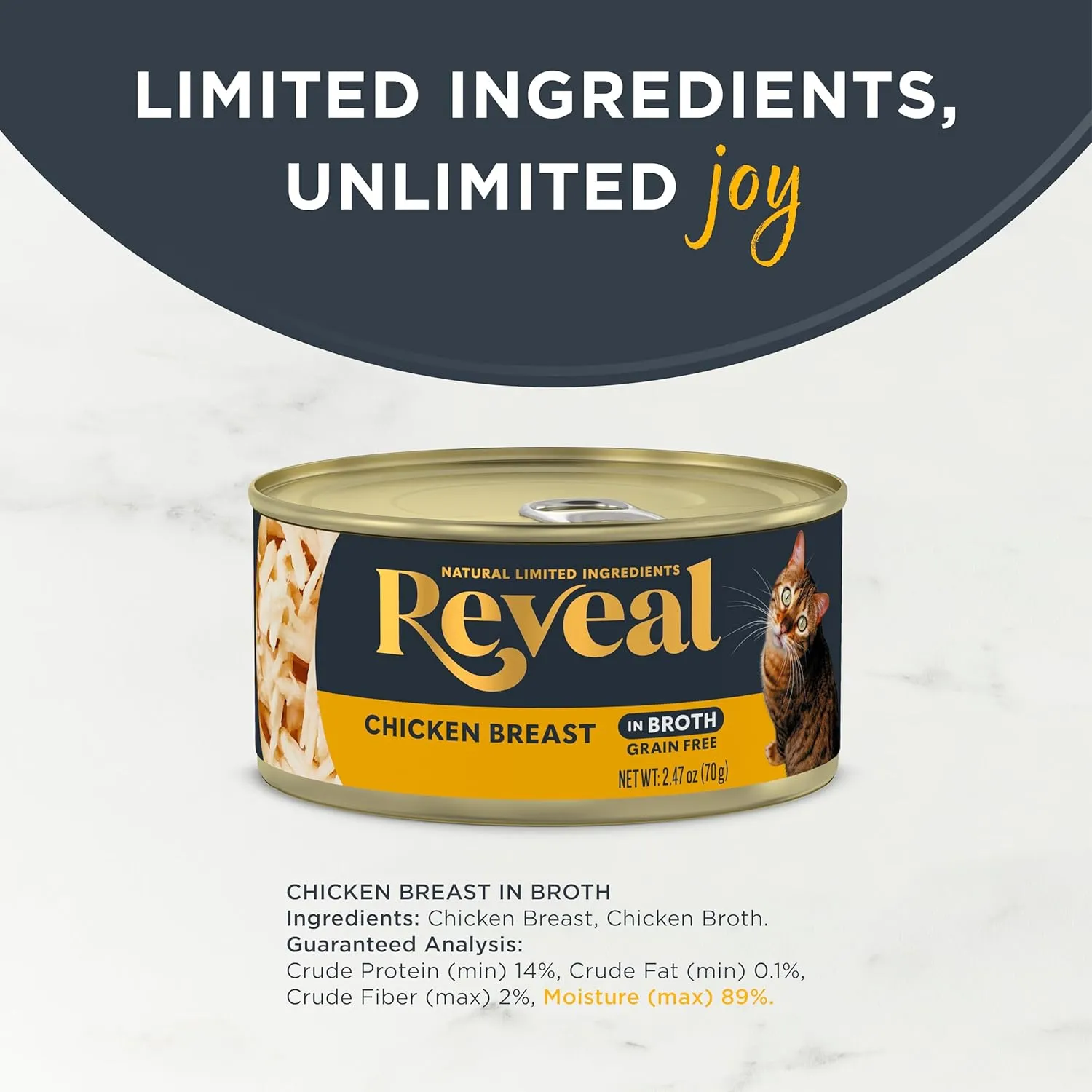 Reveal Natural Wet Cat Food, 24 Count, Grain Free, Limited Ingredient Canned Food for Cats, Chicken Breast in Broth, 2.47 oz Cans