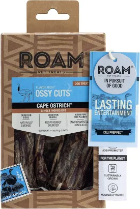 ROAM PET TREATS Ossy Cuts 2pk Dog Treats, Single Source Novel Protein Long Lasting Chews Made from Ostrich for Dogs