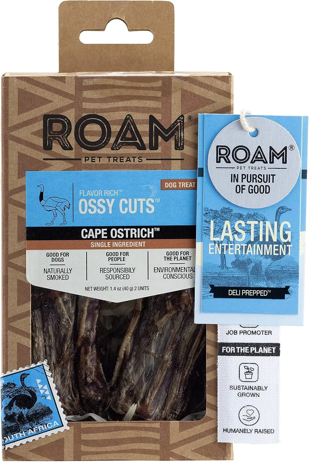 ROAM PET TREATS Ossy Cuts 2pk Dog Treats, Single Source Novel Protein Long Lasting Chews Made from Ostrich for Dogs