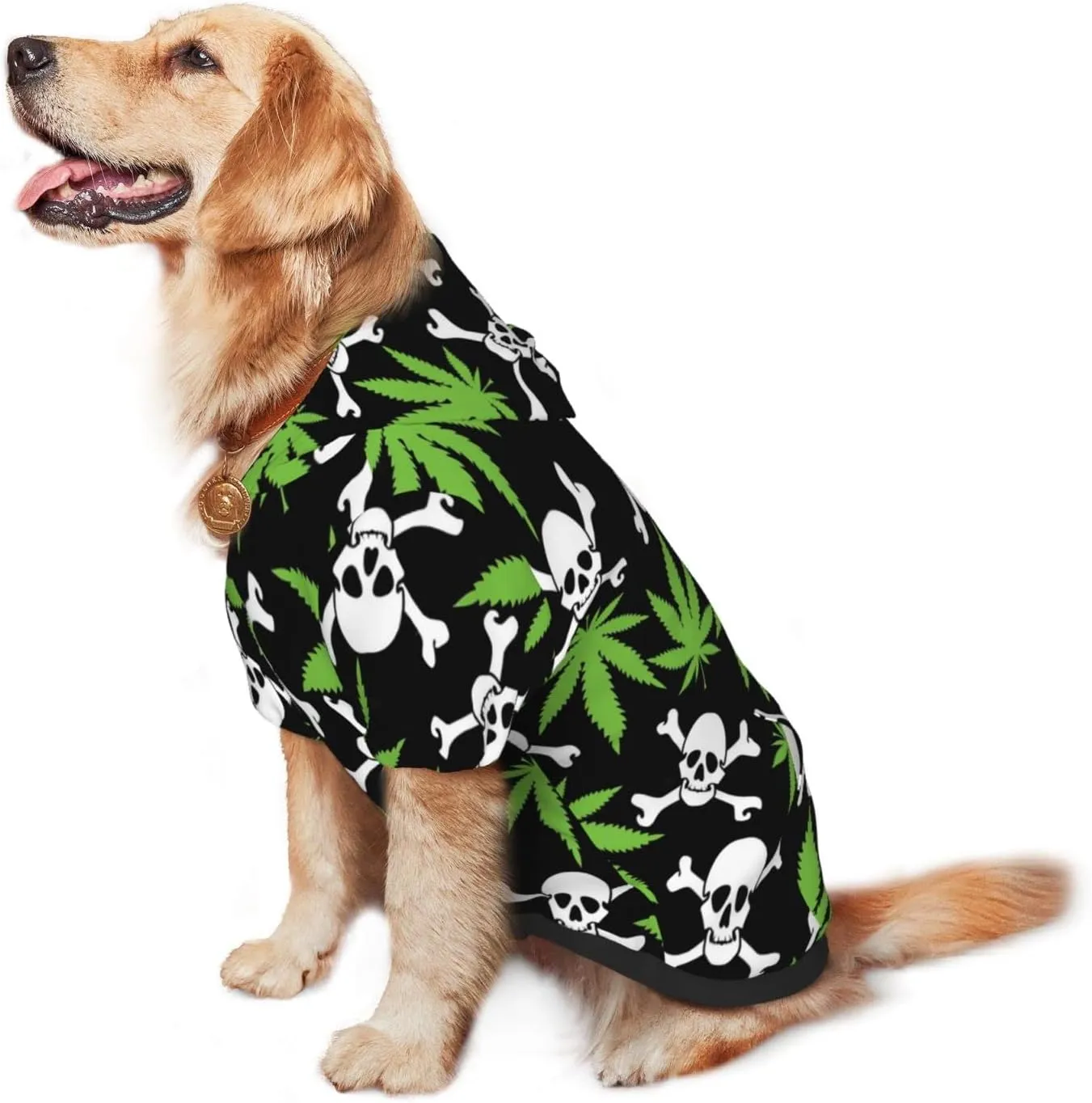 Skull Weed Leaf Dog HoodiesDog Clothes with Pocket and Hat Winter Clothes Sweaters for Medium Large Dogs Girl Boy Pets' Clothes Outfits