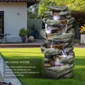 SunJet 40.5 High Rocks Outdoor Water Fountain - 6-Tiers Cascading Waterfall with LED Lights, Soothing Tranquility for Home Garden, Yard Decor