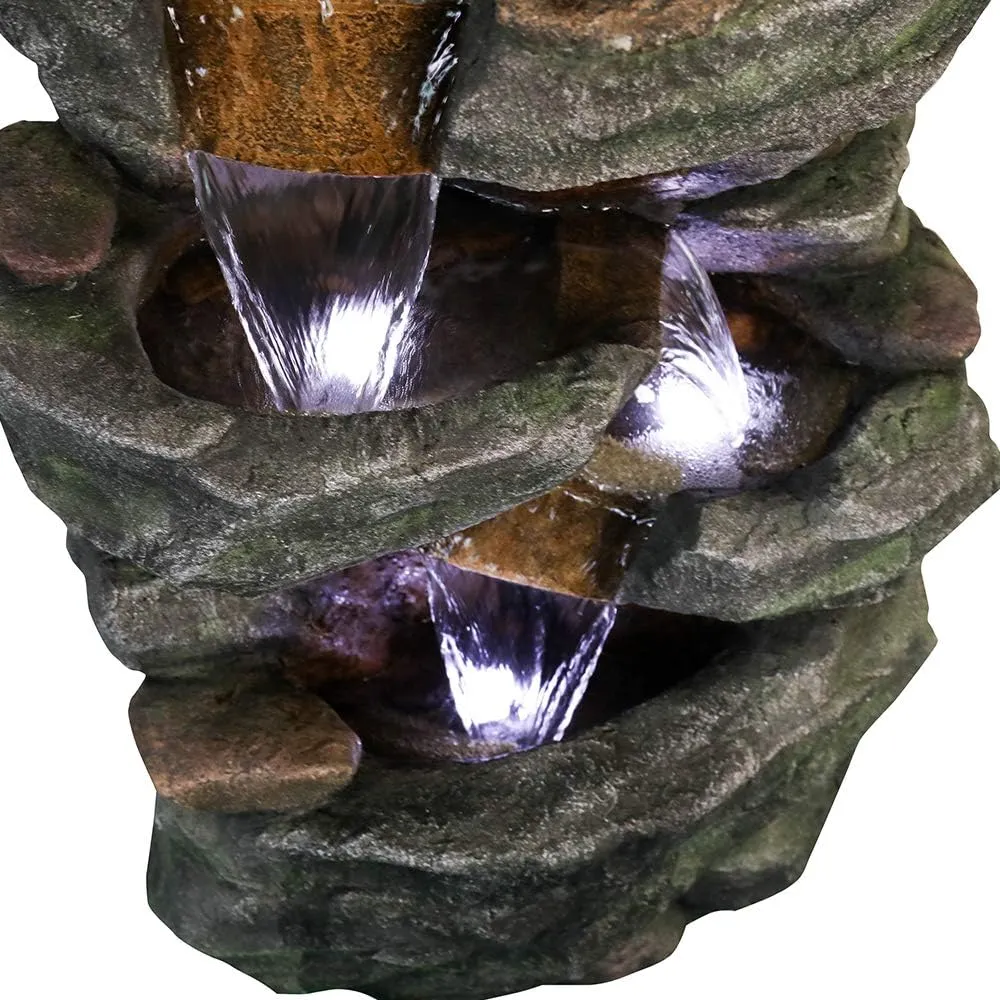 SunJet 40.5 High Rocks Outdoor Water Fountain - 6-Tiers Cascading Waterfall with LED Lights, Soothing Tranquility for Home Garden, Yard Decor