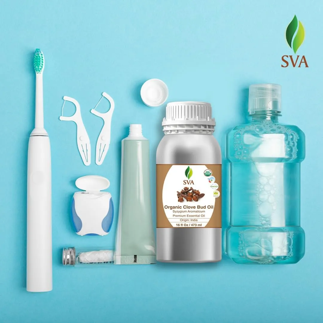 SVA Clove Essential Oil Organic 16 Fl Oz  100% Natural Clove Oil - for Diffuser, Hair Care, Face, Skin Care, Aromatherapy, Scalp and Body Massage, Soap and Candle Making