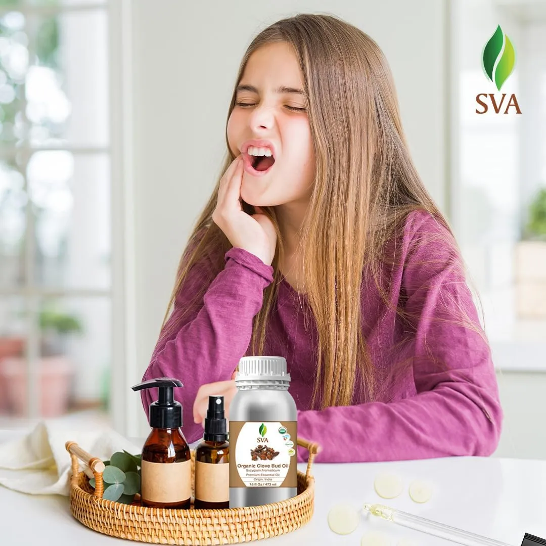 SVA Clove Essential Oil Organic 16 Fl Oz  100% Natural Clove Oil - for Diffuser, Hair Care, Face, Skin Care, Aromatherapy, Scalp and Body Massage, Soap and Candle Making