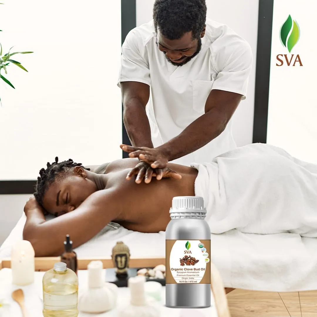 SVA Clove Essential Oil Organic 16 Fl Oz  100% Natural Clove Oil - for Diffuser, Hair Care, Face, Skin Care, Aromatherapy, Scalp and Body Massage, Soap and Candle Making