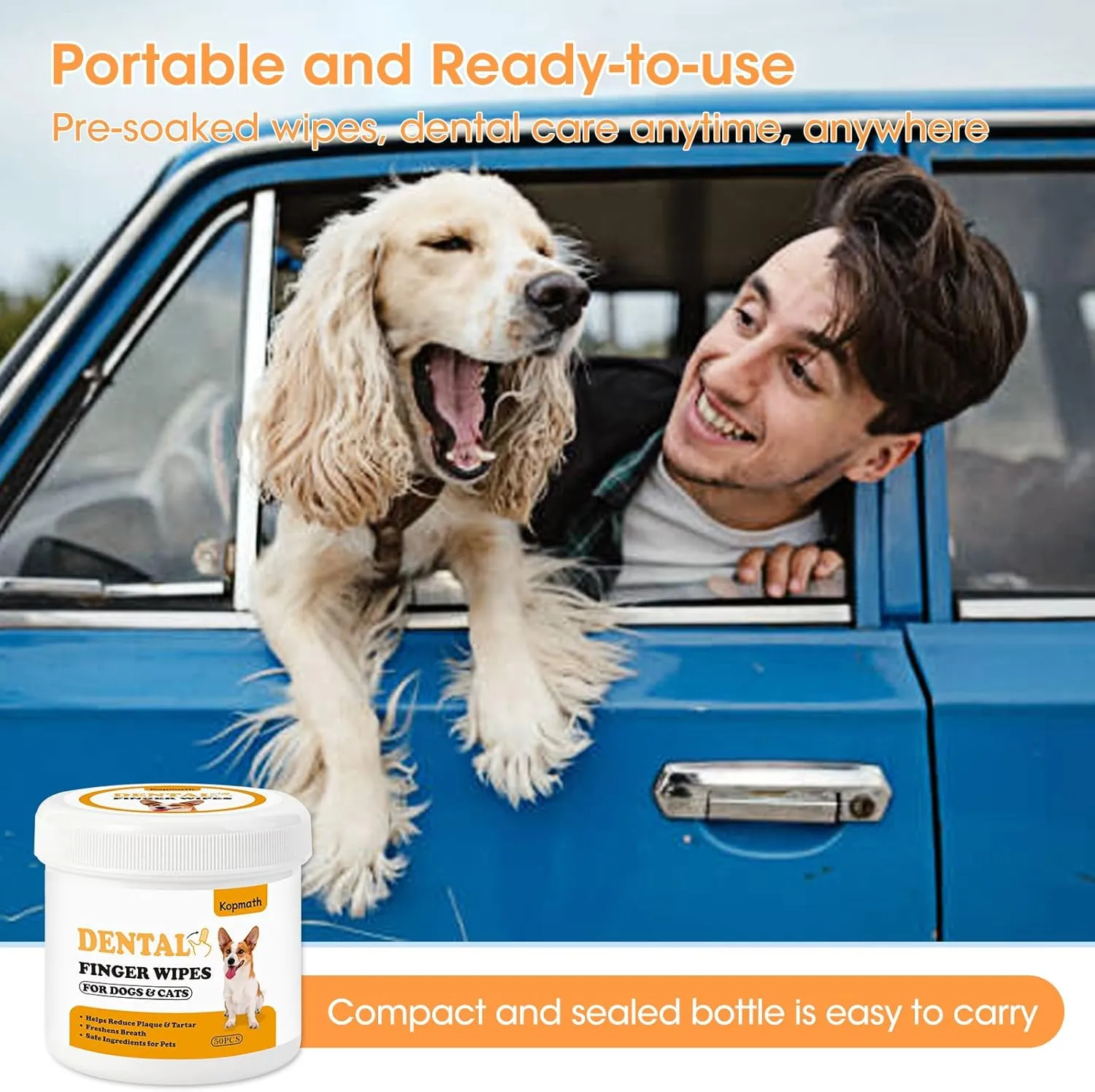 Teeth Cleaning Finger Wipes, Dog Dental Wipes, Reduce Plaque & Tartar, Freshen Breath, Safe & Natural Pet Dental Wipes for Dogs Teeth, Portable Dog Tooth Wipes for Cats,100 Ct,Unscented
