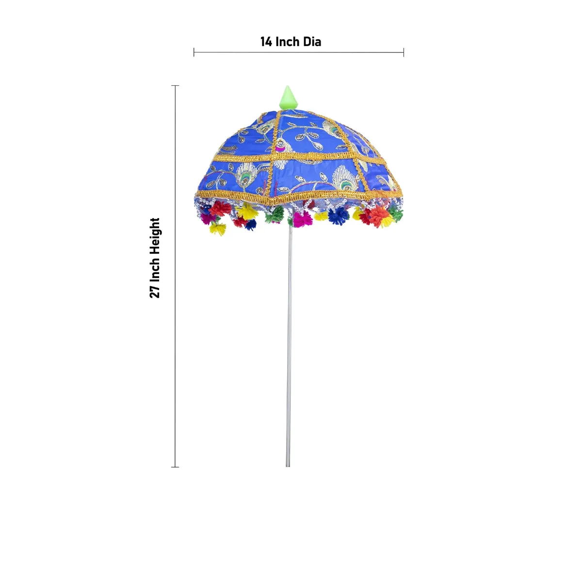 Temple Umbrella - 27 x 14 Inches | Jari Design Utsava Umbrella/ Satin Decorative Umbrella for Festival