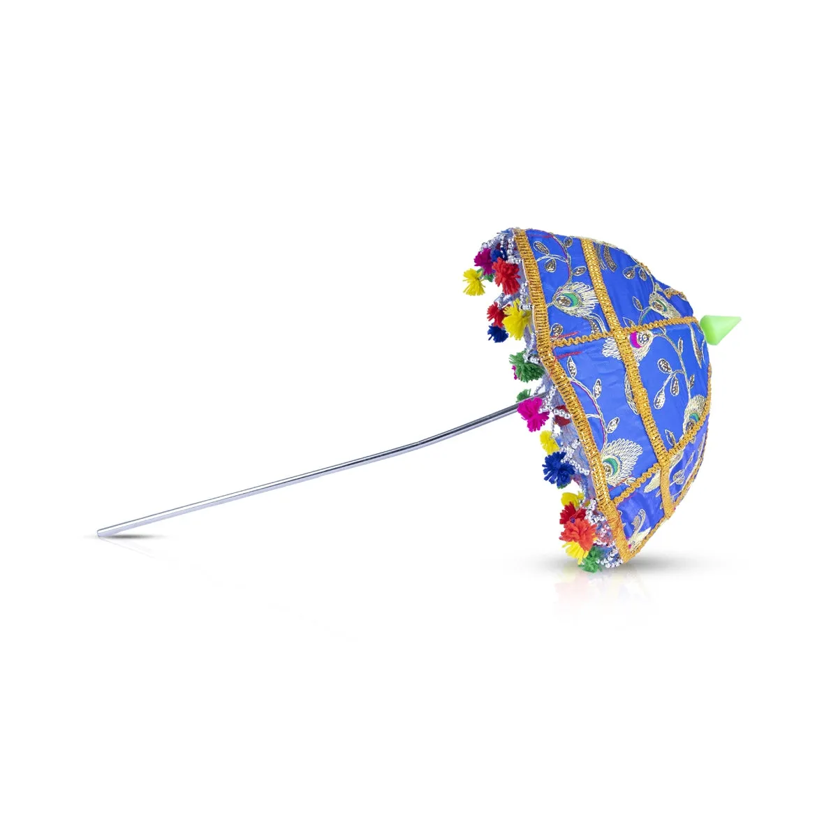 Temple Umbrella - 27 x 14 Inches | Jari Design Utsava Umbrella/ Satin Decorative Umbrella for Festival