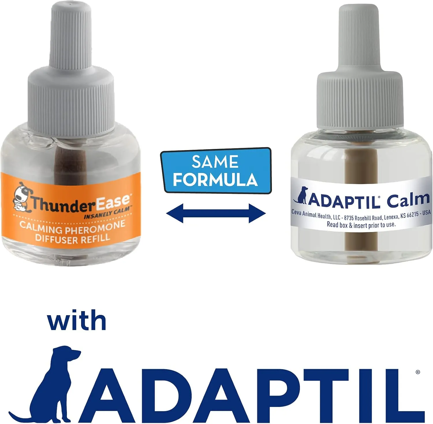 ThunderEase Dog Calming Pheromone Diffuser Refill | Powered by ADAPTIL | Vet Recommended to Relieve Separation Anxiety, Stress Barking and Chewing, and The Fear of Fireworks and Thunderstorms (30 Day