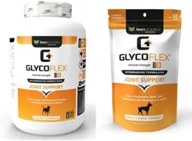 VetriScience Glycoflex 3 Maximum Strength Hip & Joint Support for Dogs, 120 Tablets & Glycoflex 3 Maximum Strength Hip & Joint Support for Small Dogs, 60 Chews