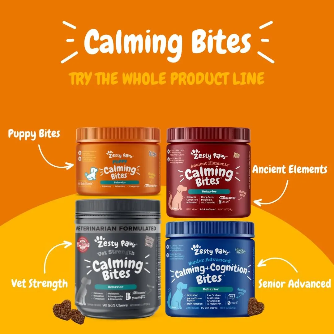 Zesty Paws Calming Chews for Dogs - for Everyday Stress, Relaxation, Composure, and Separation, 90 Count, Turkey - Melatonin