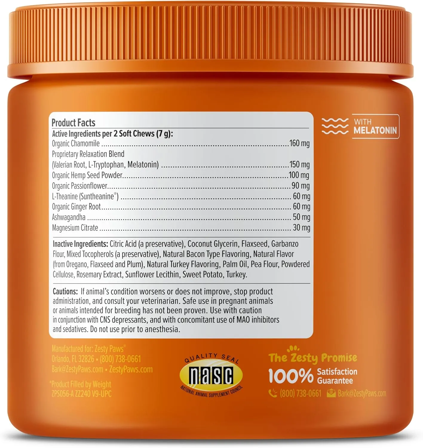 Zesty Paws Calming Chews for Dogs - for Everyday Stress, Relaxation, Composure, and Separation, 90 Count, Turkey - Melatonin
